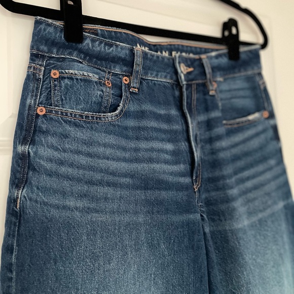 American Eagle Strigid, baggy wide leg ankle jean, distressed, blue, 2 short - Picture 2 of 6